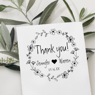 Florale handgetekende krans Bedankt gepersonalisee Rubberstempel