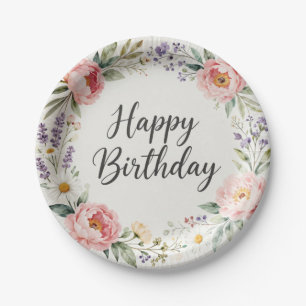 Florale Happy Birthday Papieren Bord Lente Feest