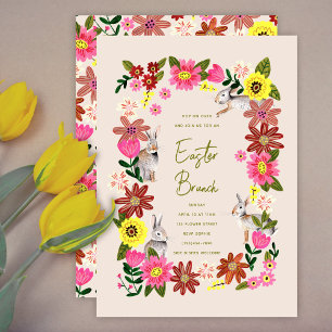 Florale Konijn Pasen Brunch Lente Tuin Kaart
