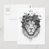 Florale leeuw (zwart-wit) briefkaart (Voorkant / Achterkant)