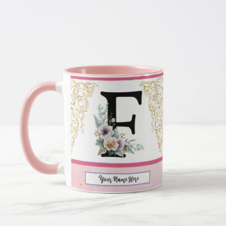 Florale Letter F – Gepersonaliseerde naam koffiemo Mok