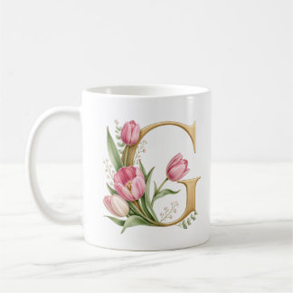 Florale Letter G Tulp Bloem Gepersonaliseerde Mok