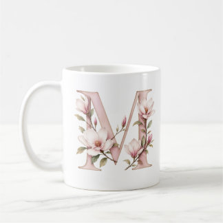 Florale Letter M Magnolia Bloem Persoonlijke Mok