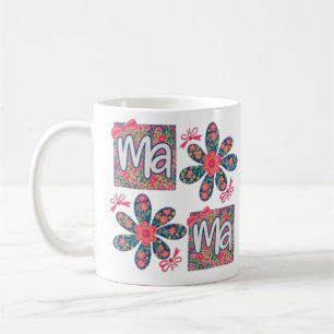 florale mama mok, leuke moeder mok, roze bloem mok
