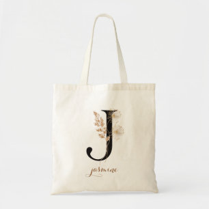 Florale Moderne Gepersonaliseerde Monogram Letter Tote Bag