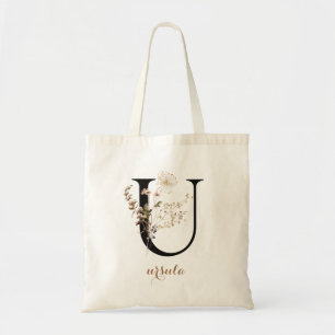 Florale Moderne Gepersonaliseerde Monogram Letter  Tote Bag