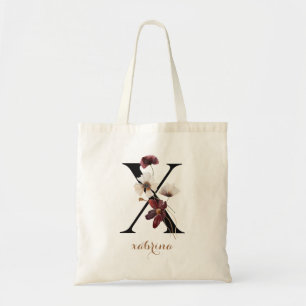 Florale Moderne Gepersonaliseerde Monogram Letter Tote Bag