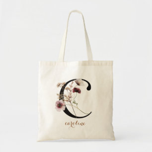 Florale Moderne Gepersonaliseerde Monogram Letter  Tote Bag