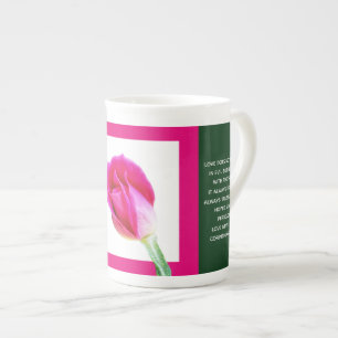 Florale Mok, roze Rose Corinthian Verse on Love Bo Porselein Kop