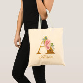 Florale Monogram Aangepaste Naam Initiaal Botanisc Tote Bag (Voorkant (product))