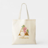 Florale Monogram Aangepaste Naam Initiaal Botanisc Tote Bag (Achterkant)
