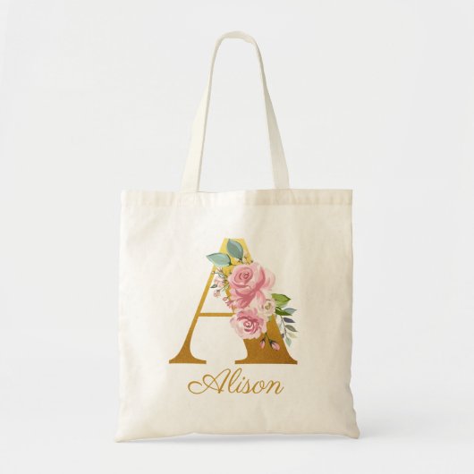 Florale Monogram Aangepaste Naam Initiaal Botanisc Tote Bag (Voorkant)