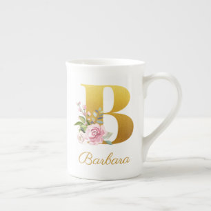 Florale Monogram Botanische Naam Initiaal B Op Maa Porselein Kop