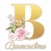 Florale monogram eerste letter B aangepaste naam Sticker (Voorkant)