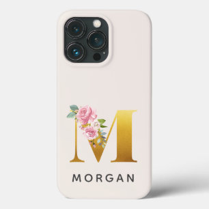 Florale Monogram Gouden Letter M Gepersonaliseerde iPhone 13 Pro Hoesje