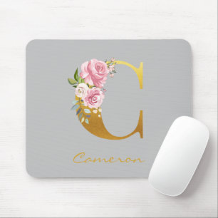 Florale Monogram Gouden Naam Initiaal Gepersonalis Muismat
