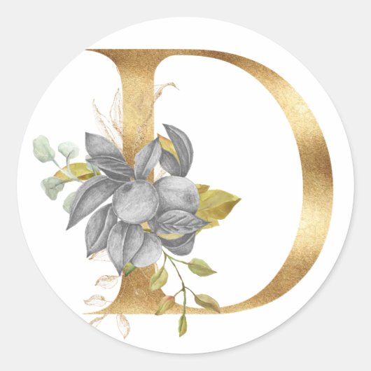 Florale monogram in goud Ronde Sticker (Voorkant)