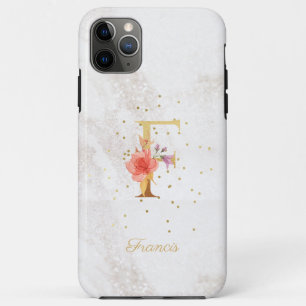 Florale Monogramnaam Initiaal F Letter Personalise iPhone 11 Pro Max Hoesje