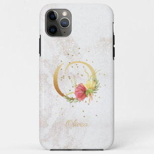 Florale Monogramnaam Initiaal O Letter Personalise iPhone 11 Pro Max Hoesje