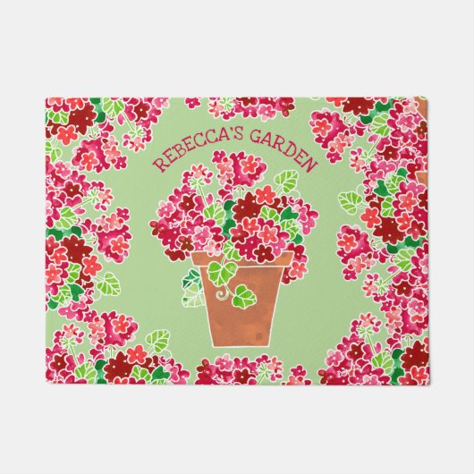 Florale monogramnaam van de gekookte rode geranium deurmat (Voorkant)