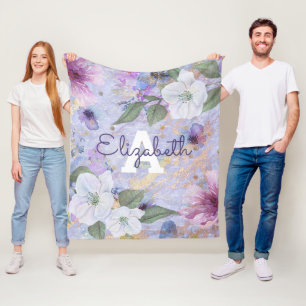 florale paarse waterverf monogram naam fleece deken