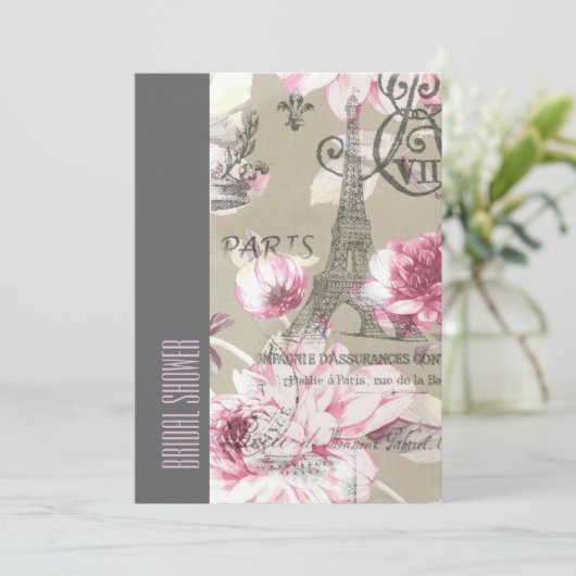 florale paris eiffeltoren  vrijgezellenfeest kaart (Staand voorkant)