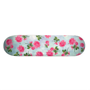 Florale patronen: roze bloemen op blauw boezel skateboard