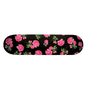 Florale patronen: roze bloemen op zwart skateboard