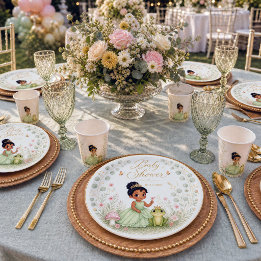 Florale Prinses Kikker Baby Shower Papieren Bordje