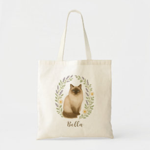 Florale Ragdoll Kat Kader Met Naam Tote Bag