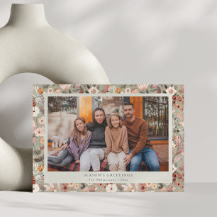 Florale Rand Knus Neutrale Familie Kerstmis Op Maa Feestdagenkaart
