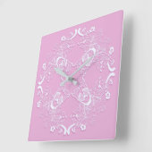 Florale retro roze kant design. vierkante klok (Hoek)