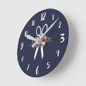Florale schaar - Navy Blue Hair Salon Ronde Klok (Hoek)