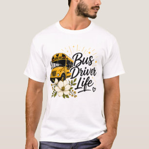 Florale Schoolbus Bestuurder T-shirt - "Busbestuur