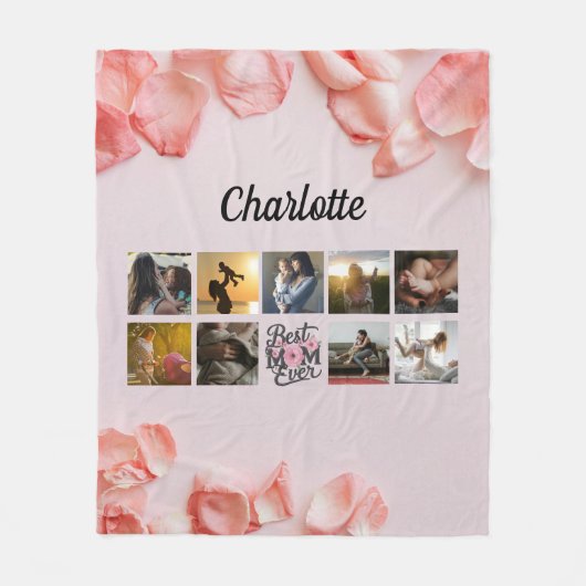 Florale Script Beste Moeder Ooit Foto Collage Fleece Deken (Voorkant)