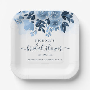 Florale Script Navy Blauwe Waterverf Bruiloftsdouc Papieren Bordje