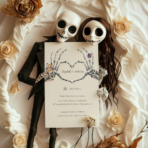 Florale Skelet Halloween Huwelijksgast Details Informatiekaartje