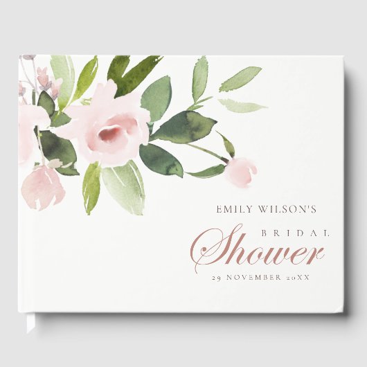 FLORALE SUBTIELE ZACHTE ROZE ROOS BRUIDSSHOWER GASTENBOEK (Voorkant)