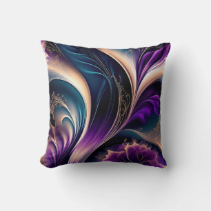 Florale Symfonie - Diep Paars - Goud Abstracte Kun Kussen