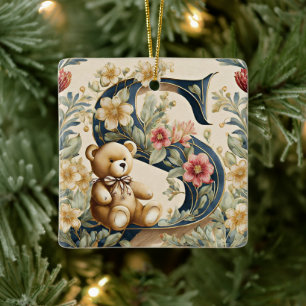 Florale teddybeer letter S Keramisch Ornament