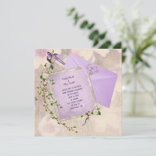 florale twig over bruiloft - uitnodiging met envel (Staand voorkant)