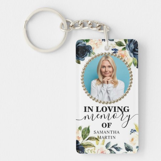 Florale viering van de blauwe marine Gift Sleutelh Sleutelhanger (Voorkant)