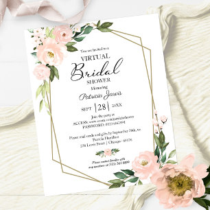 Florale virtuele bruiloftsshower budget uitnodigin