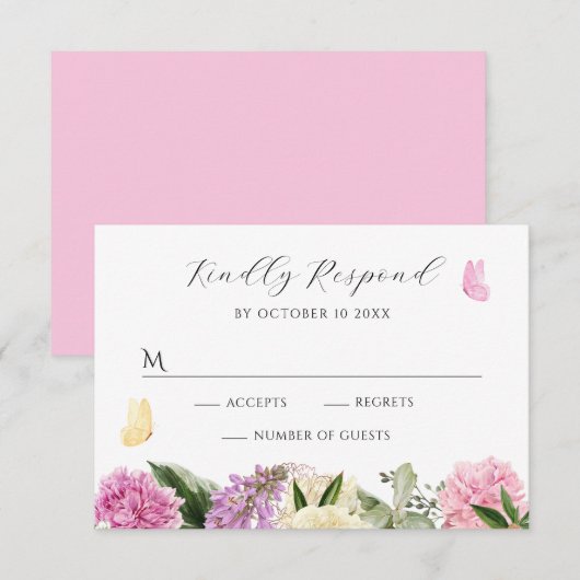 Florale vlinder RSVP kaartje (Voorkant / Achterkant)