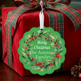 Florale vrolijke kerstpersonaliseer ornament kaart