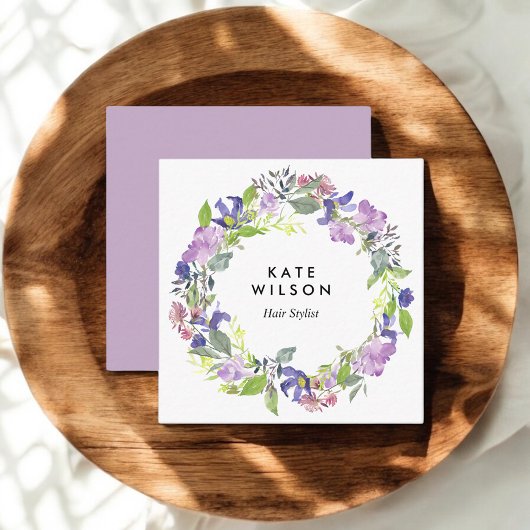 Florale Waterverf met Paarse blauwe ventilator Vierkante Visitekaartje