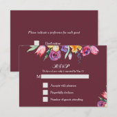 Florale Waterverf over Bourgogne RSVP en Menu (Voorkant / Achterkant)