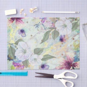  florale waterverf script op seafoam & gold tissuepapier