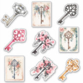  florale waterverf sleutel collectie sticker (Voorkant)