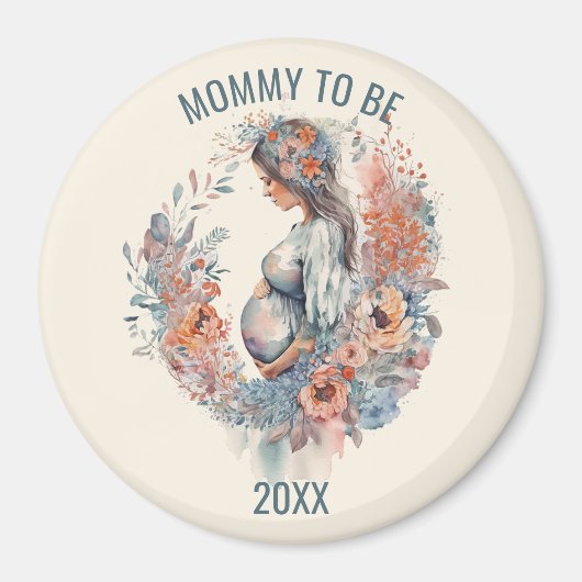 Florale Waterverf verwacht dat mama wordt Magneet (Voorkant)